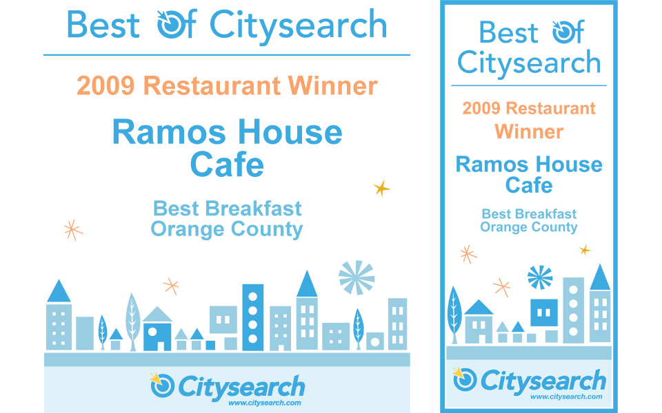 Best of Citysearch 2009 Restaurant Winner signage for Ramos House Cafe, horizontal and vertical.