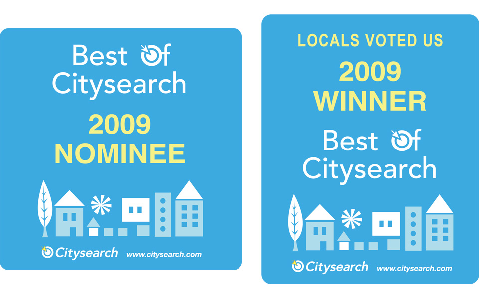 Square Best of Citysearch 2009 Nominee and Winner badges.