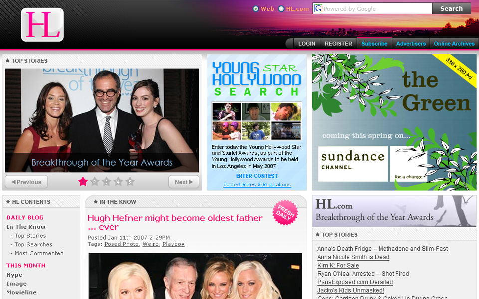 Hollywood Life homepage with top stories, contest promotion and daily blog.