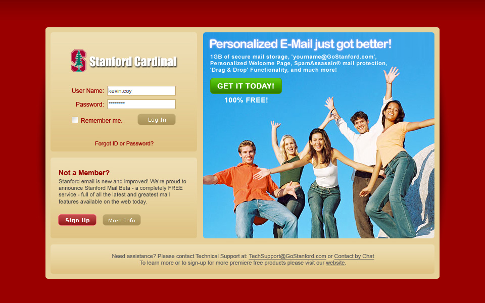 Stanford Cardinal sign-in page.